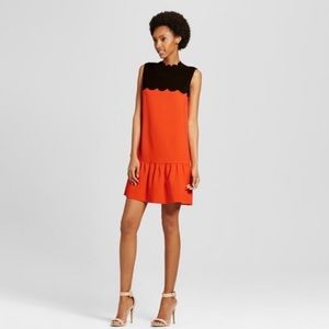 NWT Victoria Beckham Scallops Black Orange Dress Size XS